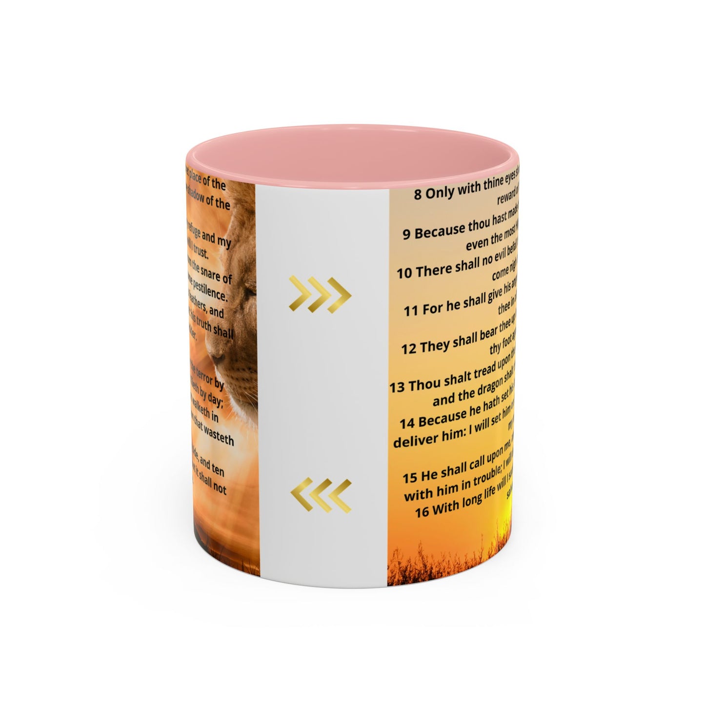 PSALM 91 Inspirational Lion Accent Coffee Mug | Motivational Gift, Scripture Mug, Unique Home Decor, Faith-Based Coffee Cup, Lion Design