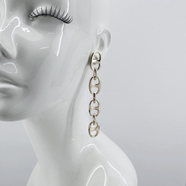 Puffed Link Long Drop Dangle Earrings