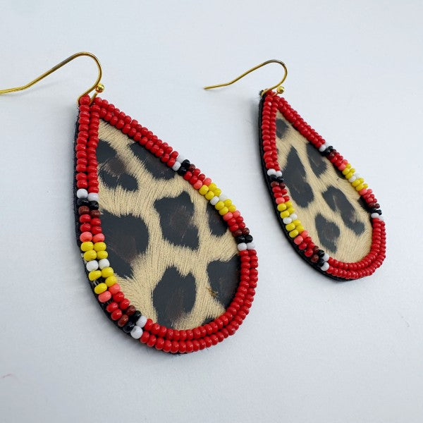 Seed Bead Teardrop Animal Print Drop Dangle Earrin