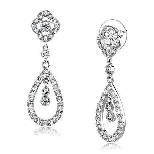 Rhodium Brass Earrings with AAA Grade CZ in Clear