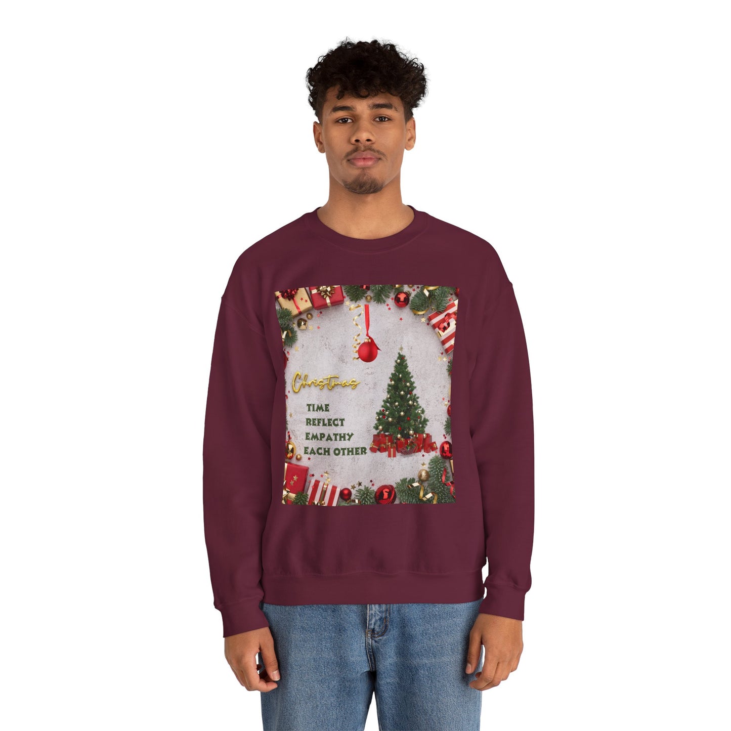 Cozy Christmas Sweatshirt - Reflect Empathy & Be A New You, Holiday Gift, Winter Fashion, Christmas Celebration, Unisex Crewneck
