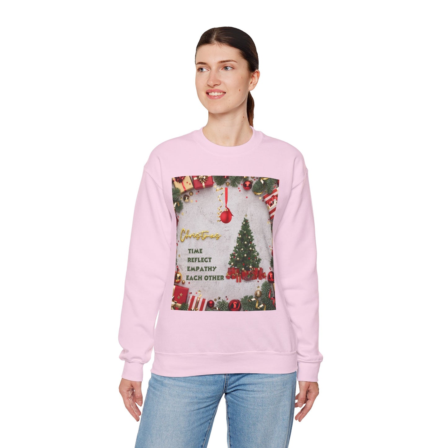 Cozy Christmas Sweatshirt - Reflect Empathy & Be A New You, Holiday Gift, Winter Fashion, Christmas Celebration, Unisex Crewneck