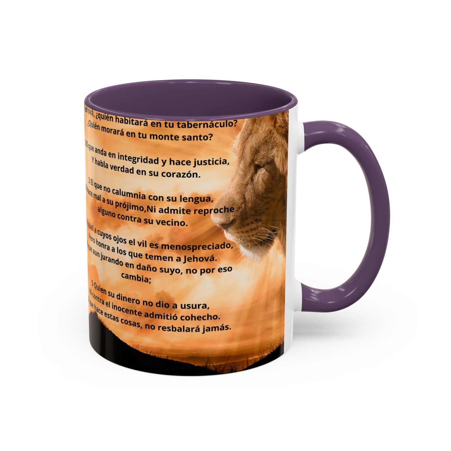 PSALM 15 ENG / SPA Inspirational Lion Accent Coffee Mug | Faith Mug, Motivational Gift, Nature Lover's Cup, Home Decor, Office Drinkware
