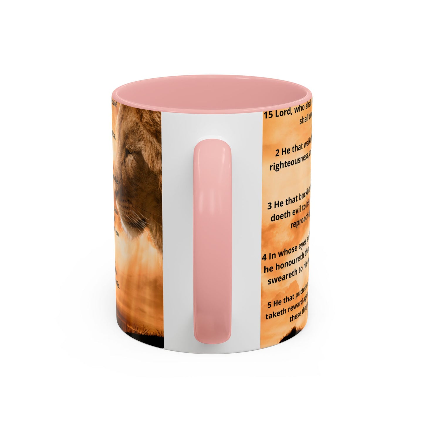 PSALM 15 ENG / SPA Inspirational Lion Accent Coffee Mug | Faith Mug, Motivational Gift, Nature Lover's Cup, Home Decor, Office Drinkware