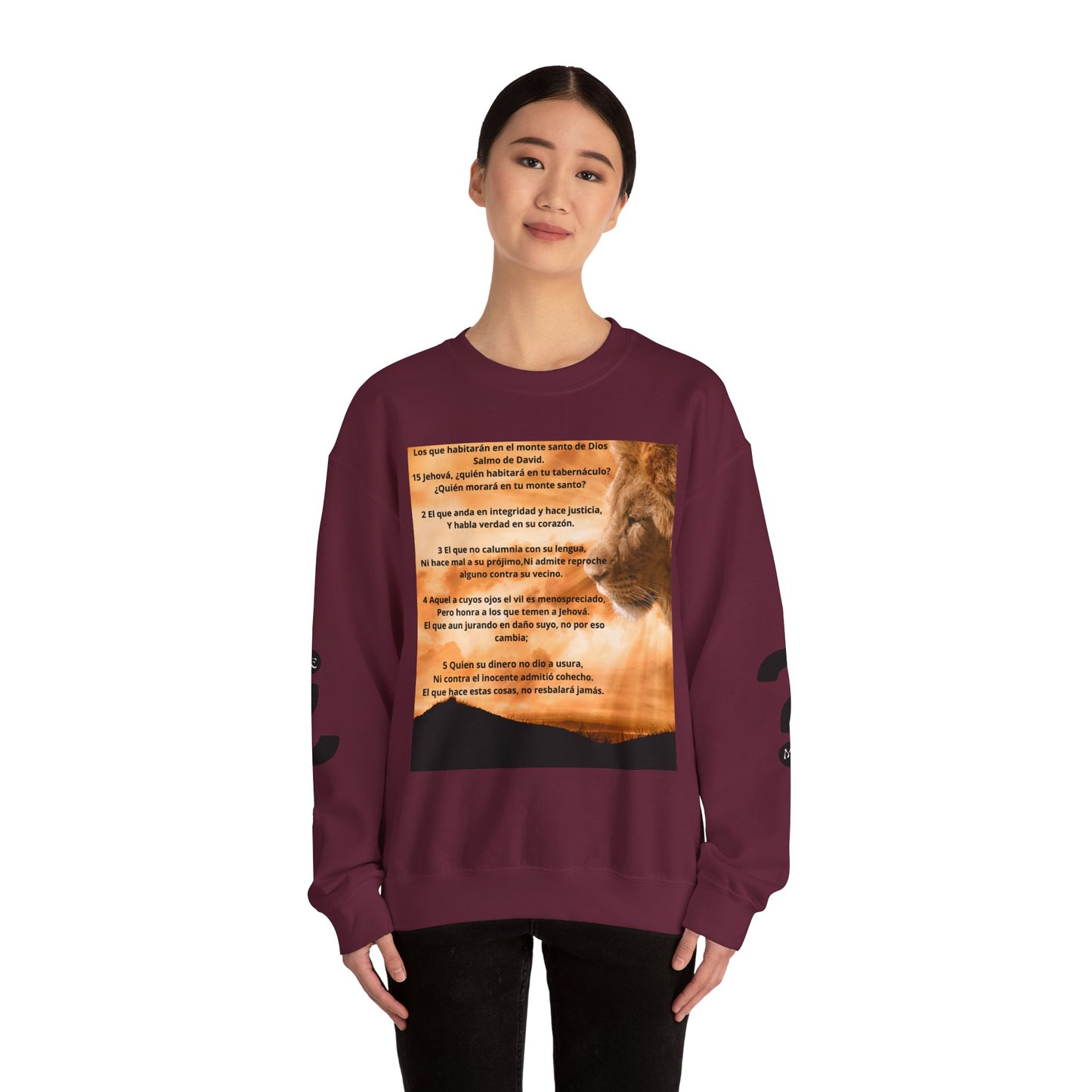 SALMO 15 Lion Crewneck Sweatshirt | Motivational Gift for Animal Lovers, Cozy Casual Wear, Birthday, Christmas