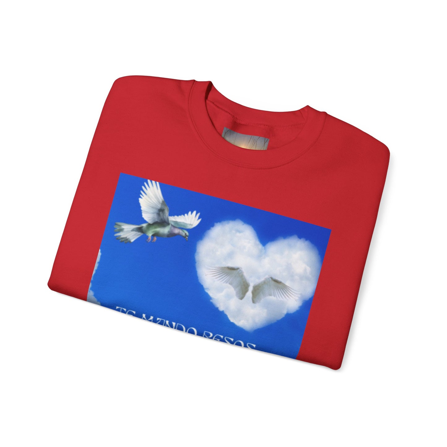 TE MANDO BESOS Heavenly Love Sweatshirt, Spiritual Crewneck, Angelic Gift, Cloud Art Pullover, Heartfelt Comfort Wear, Perfect for Love Celebrations