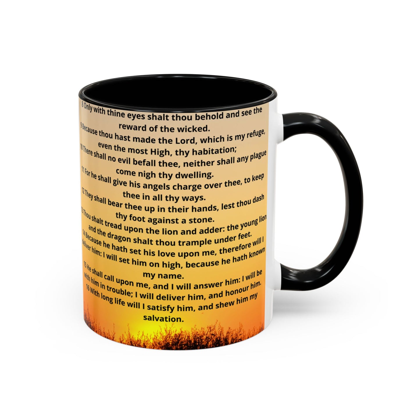 PSALM 91 Inspirational Lion Accent Coffee Mug | Motivational Gift, Scripture Mug, Unique Home Decor, Faith-Based Coffee Cup, Lion Design