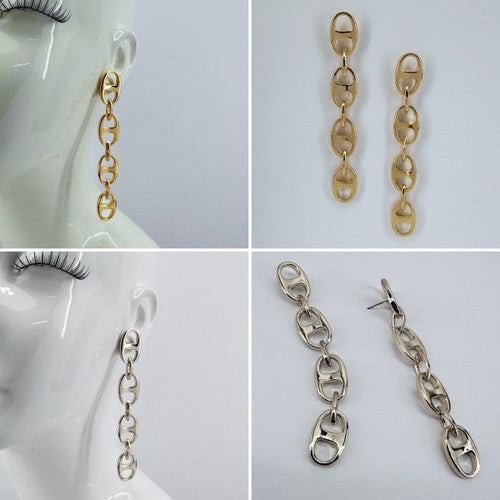 Puffed Link Long Drop Dangle Earrings