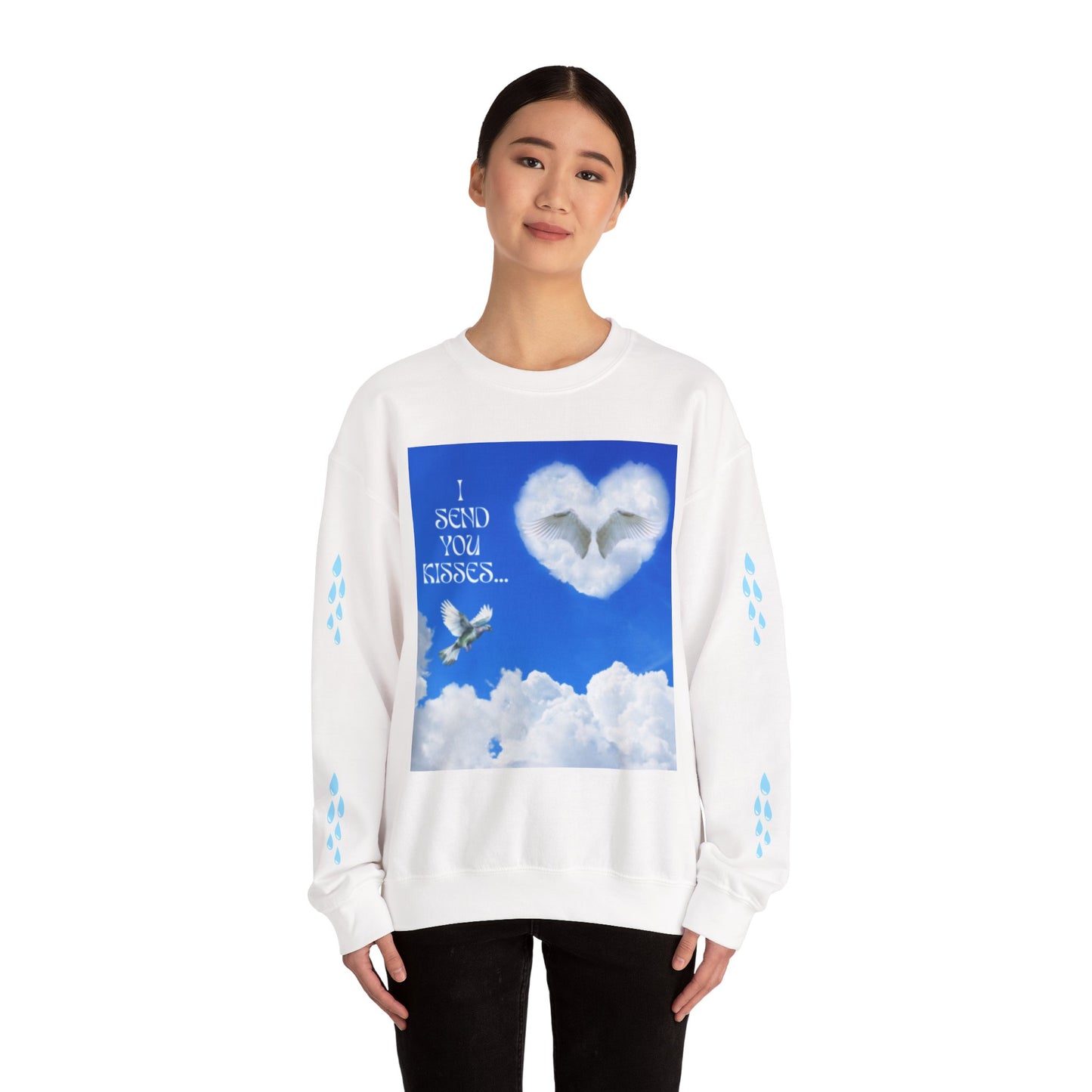 I SEND YOU KISSES Sky Heart Sweatshirt - I Send You Kisses, Cozy Gift for Loved Ones, Unisex Crewneck for Any Occasion, Valentine's Day Apparel, Cloud Print