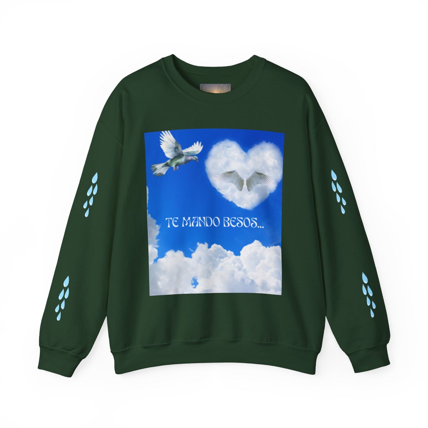 TE MANDO BESOS Heavenly Love Sweatshirt, Spiritual Crewneck, Angelic Gift, Cloud Art Pullover, Heartfelt Comfort Wear, Perfect for Love Celebrations