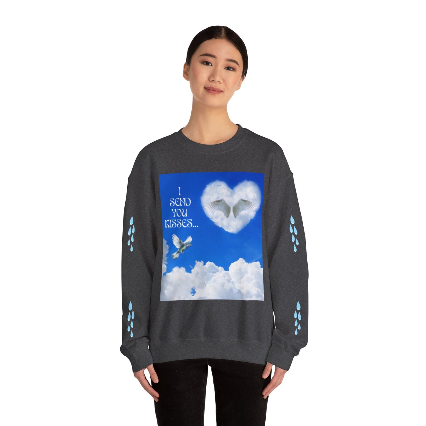 I SEND YOU KISSES Sky Heart Sweatshirt - I Send You Kisses, Cozy Gift for Loved Ones, Unisex Crewneck for Any Occasion, Valentine's Day Apparel, Cloud Print