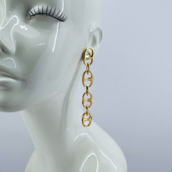 Puffed Link Long Drop Dangle Earrings