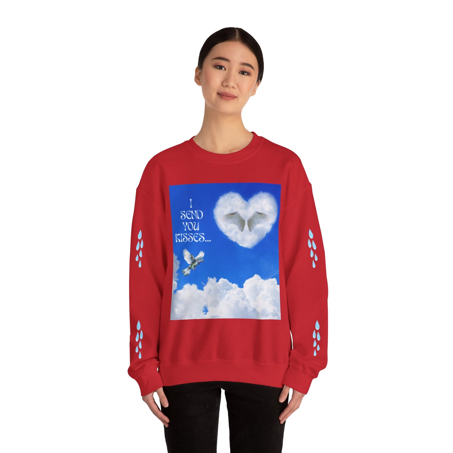 I SEND YOU KISSES Sky Heart Sweatshirt - I Send You Kisses, Cozy Gift for Loved Ones, Unisex Crewneck for Any Occasion, Valentine's Day Apparel, Cloud Print