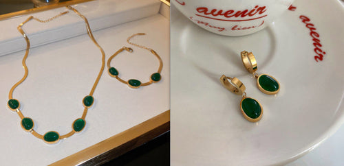 Fashion Jewelry Green Stone Crytal Snake Chain Multilayer Necklace For