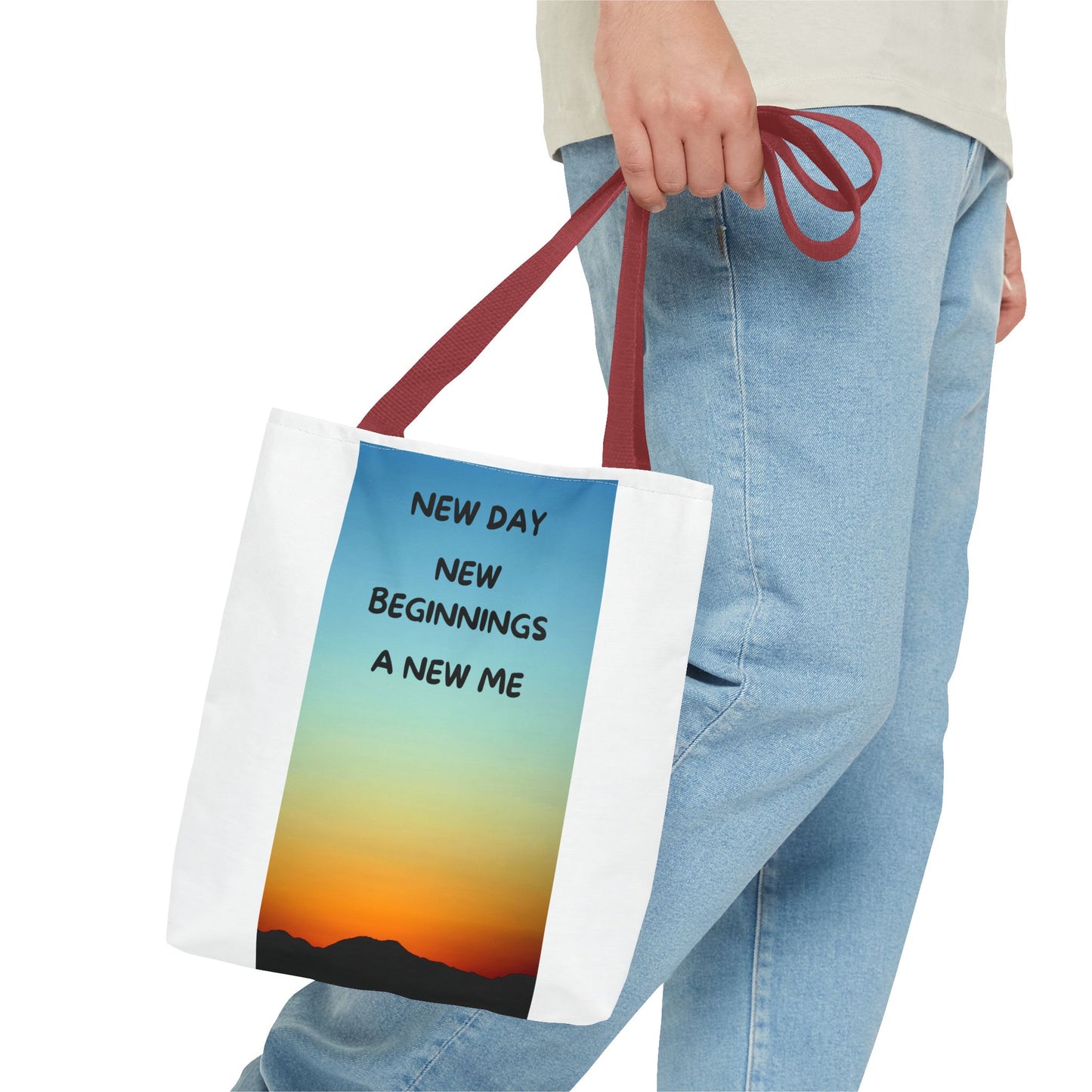 Inspirational Tote Bag - New Day, New Beginnings, A New Me, Reusable Grocery Bag, Motivational Gift, Beach Bag, Everyday Carryall