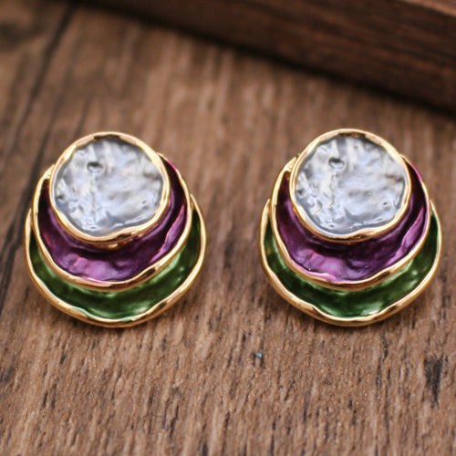 Ins Three-colored Painting Round Earrings Fashion Elegant Versatile