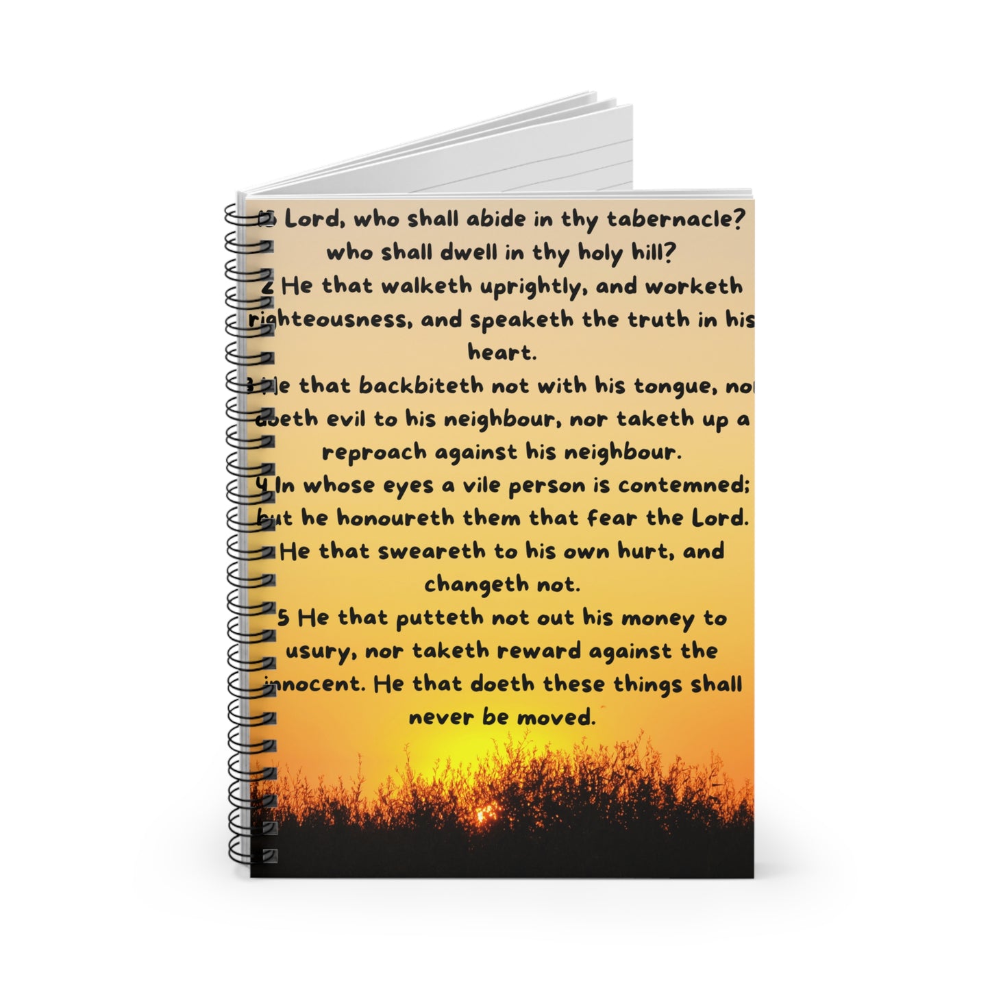 PSALM 15 Inspirational Spiral Notebook - Ruled Line, Motivational Journal, Prayer Journal, Sunset Design, Affirmation Notebook