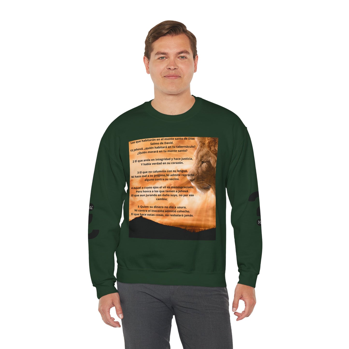 SALMO 15 Lion Crewneck Sweatshirt | Motivational Gift for Animal Lovers, Cozy Casual Wear, Birthday, Christmas