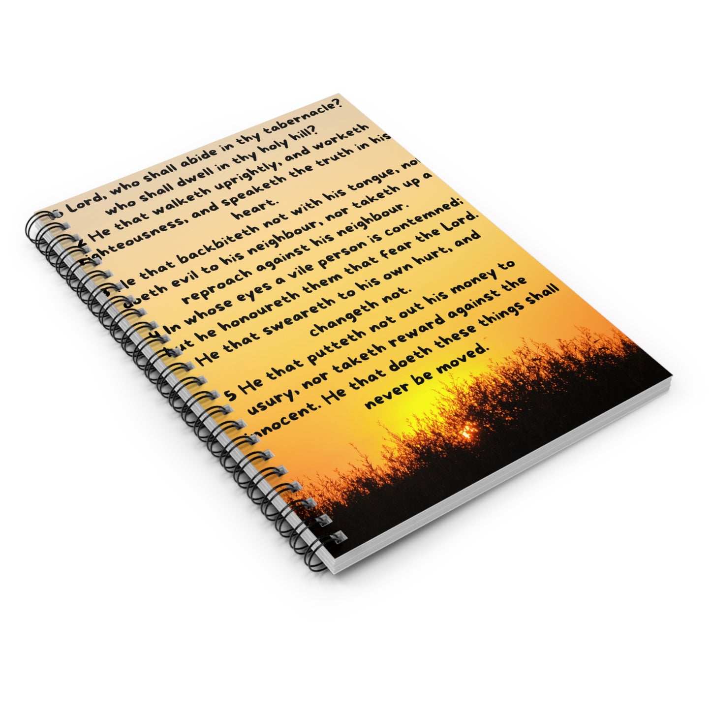 PSALM 15 Inspirational Spiral Notebook - Ruled Line, Motivational Journal, Prayer Journal, Sunset Design, Affirmation Notebook