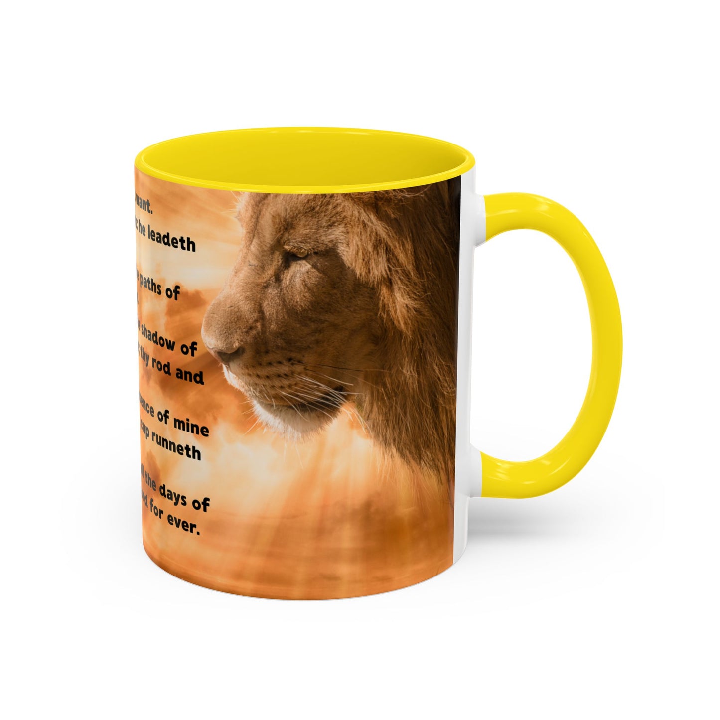 PSALM 23 Inspirational Coffee Mug with Lion Design, Spiritual Gift for Her, Housewarming Present, Faith-Based Kitchen Decor