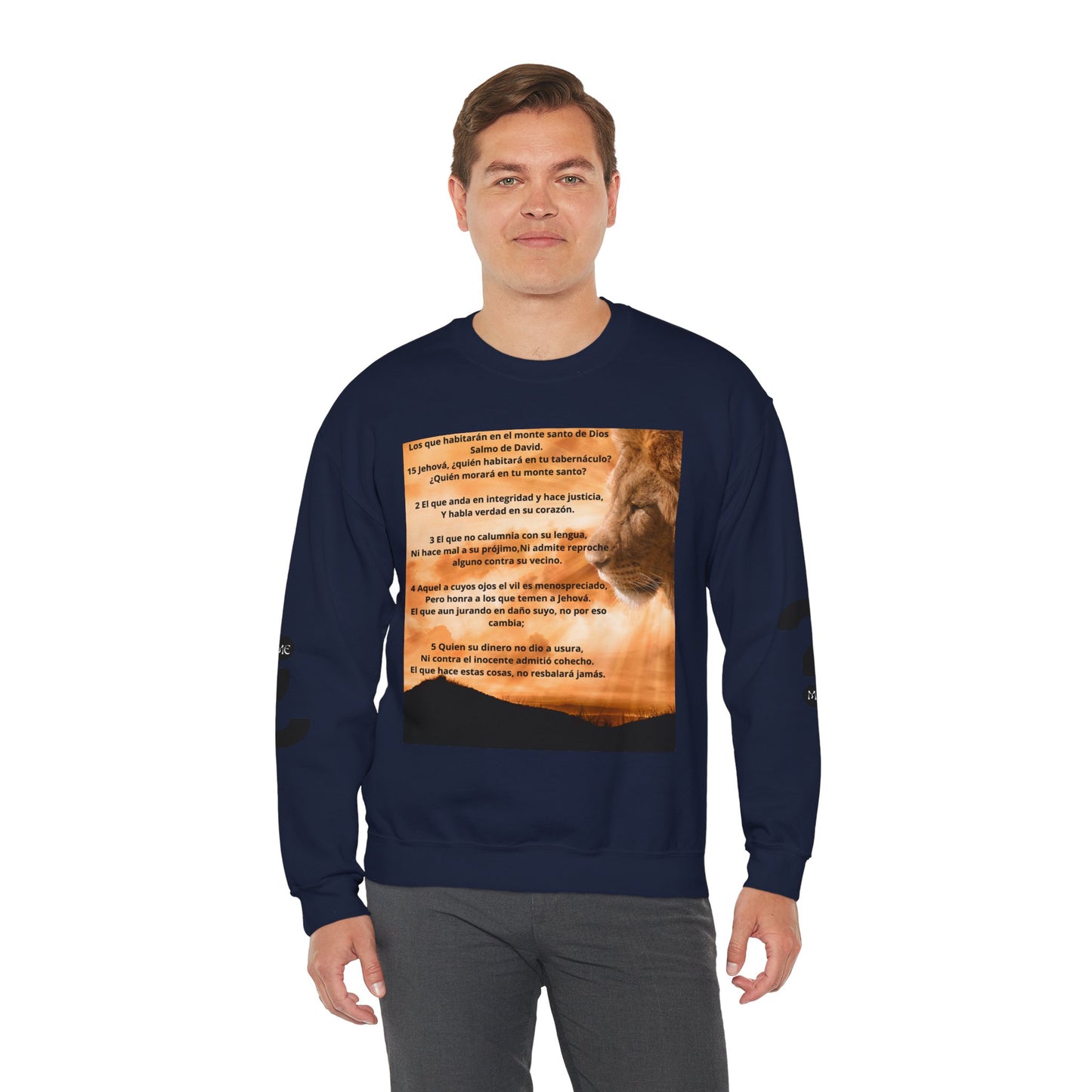 SALMO 15 Lion Crewneck Sweatshirt | Motivational Gift for Animal Lovers, Cozy Casual Wear, Birthday, Christmas