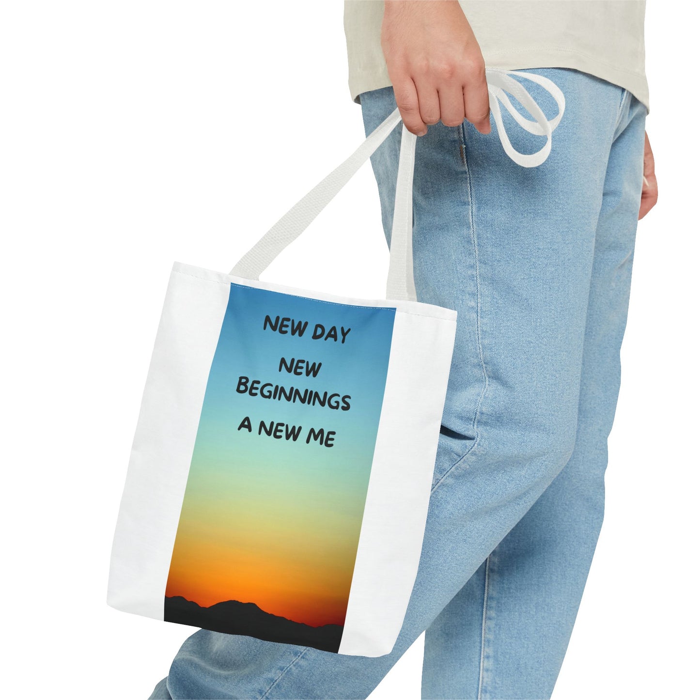 Inspirational Tote Bag - New Day, New Beginnings, A New Me, Reusable Grocery Bag, Motivational Gift, Beach Bag, Everyday Carryall