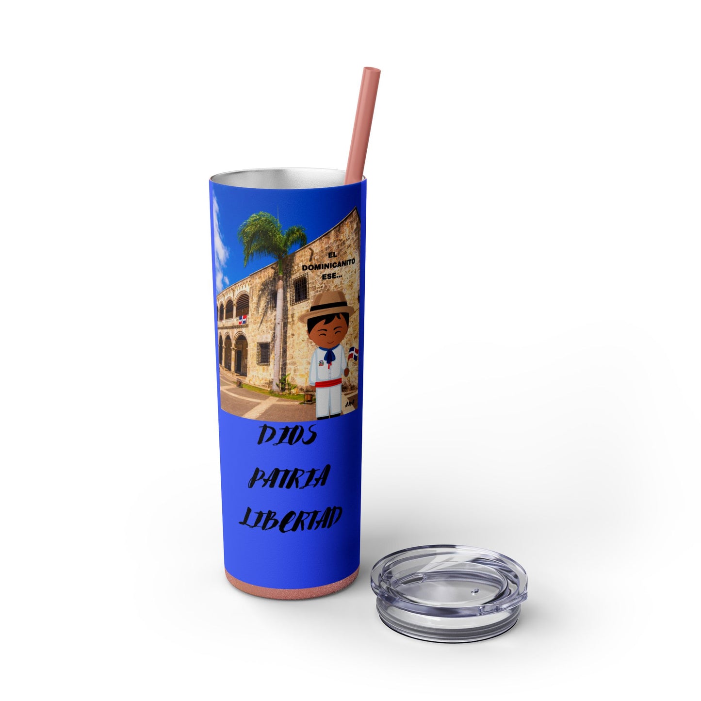 DOMINICAN REPUBLIC Vibrant Travel Tumbler, 20oz Skinny Tumbler with Straw - Perfect for Summer Adventures, Vacation, Gifts, Customizable
