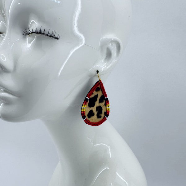 Seed Bead Teardrop Animal Print Drop Dangle Earrin