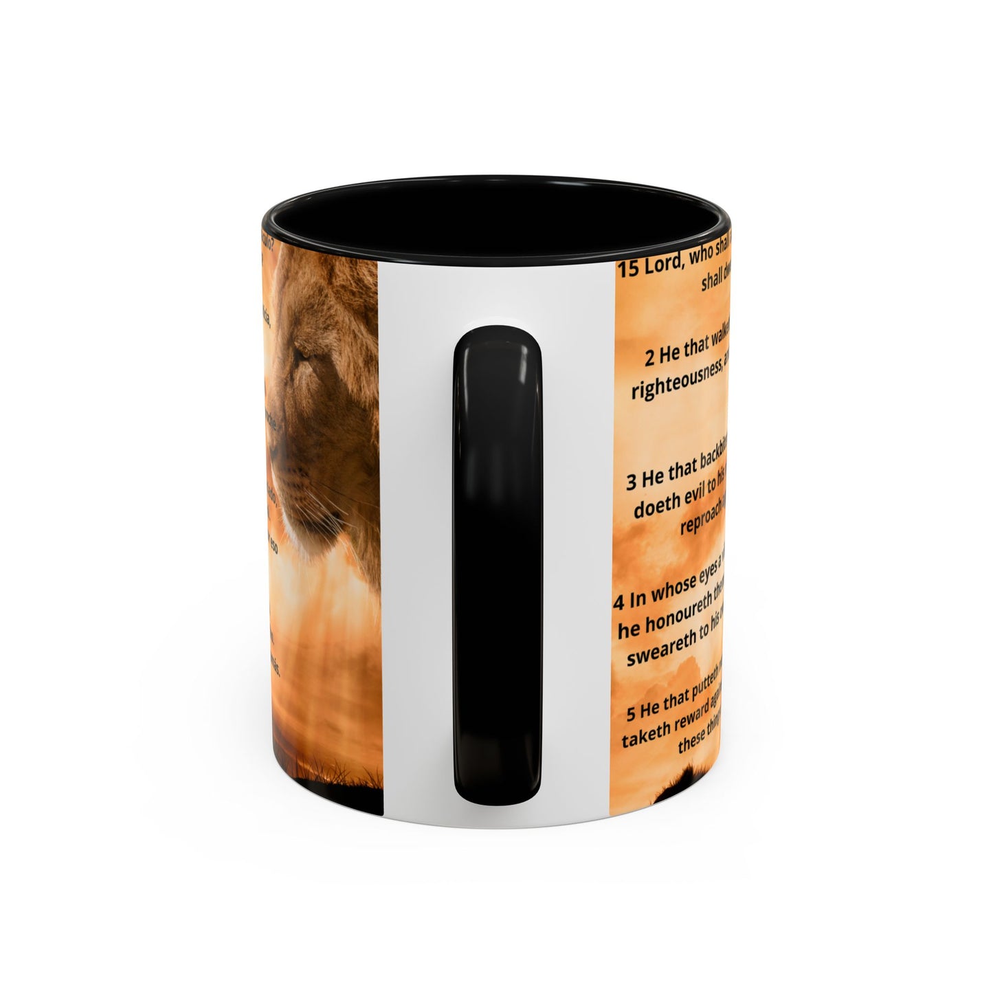 PSALM 15 ENG / SPA Inspirational Lion Accent Coffee Mug | Faith Mug, Motivational Gift, Nature Lover's Cup, Home Decor, Office Drinkware