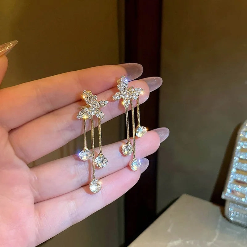 Fashion Jewelry Shiny Butterfly Rhinestone Drop Dangle Earrings Women