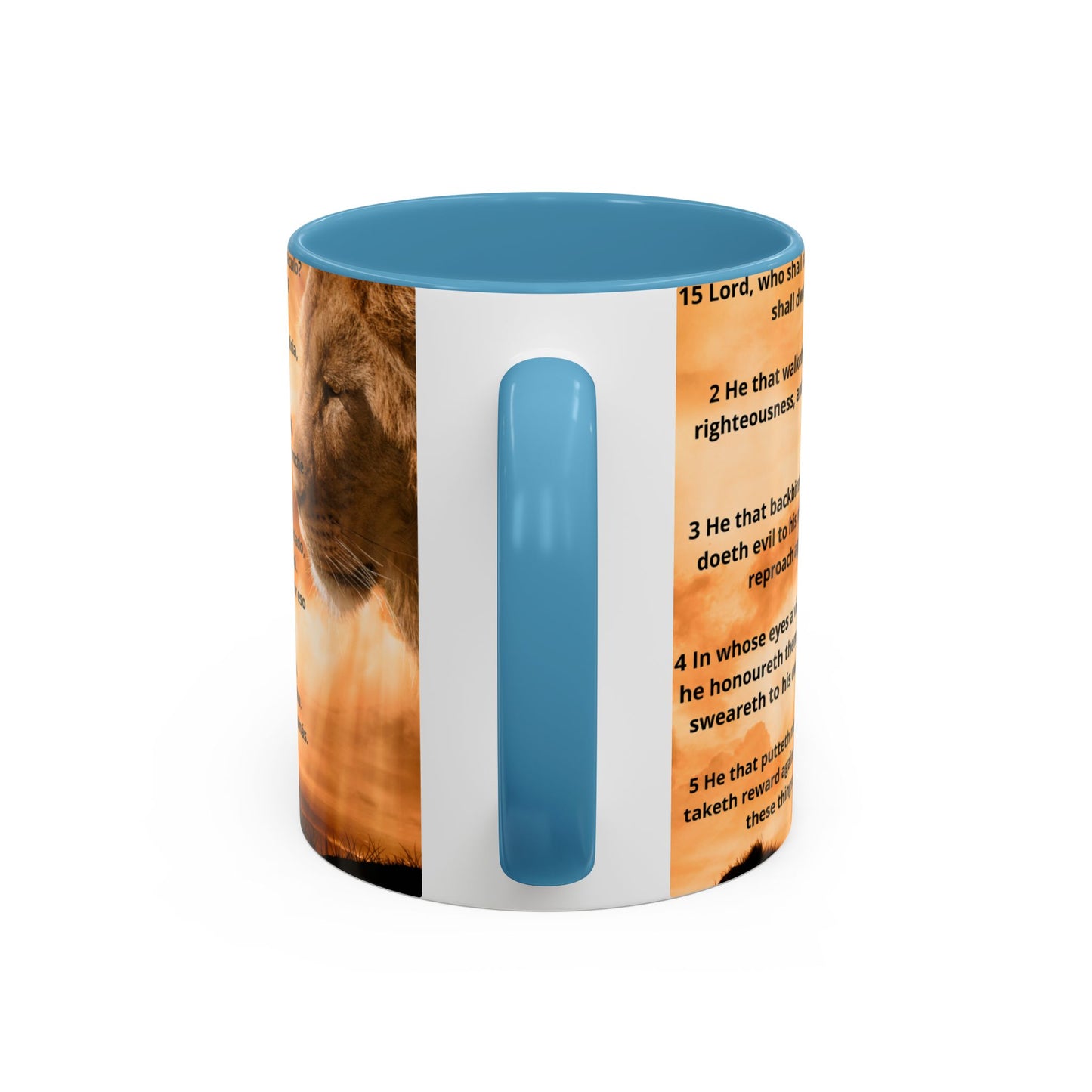 PSALM 15 ENG / SPA Inspirational Lion Accent Coffee Mug | Faith Mug, Motivational Gift, Nature Lover's Cup, Home Decor, Office Drinkware