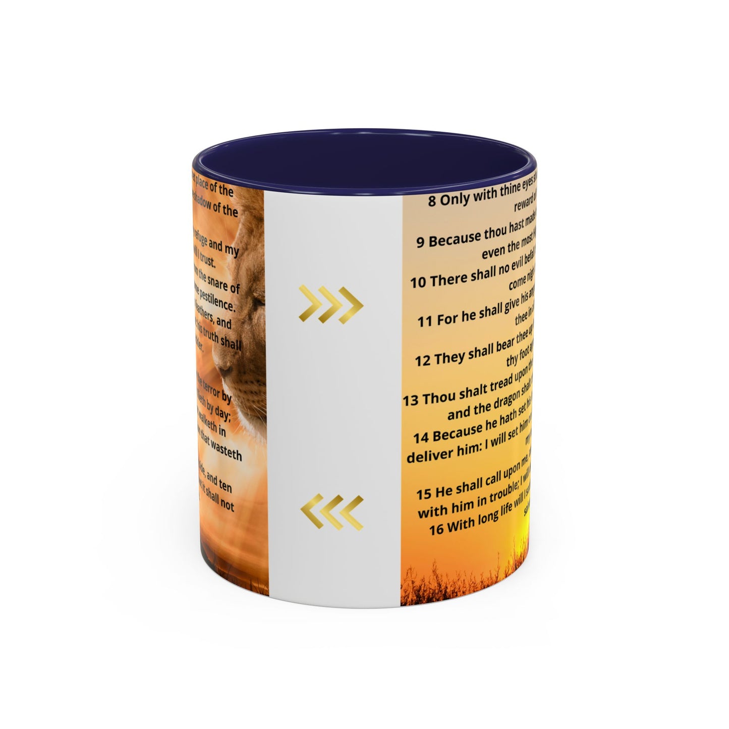 PSALM 91 Inspirational Lion Accent Coffee Mug | Motivational Gift, Scripture Mug, Unique Home Decor, Faith-Based Coffee Cup, Lion Design