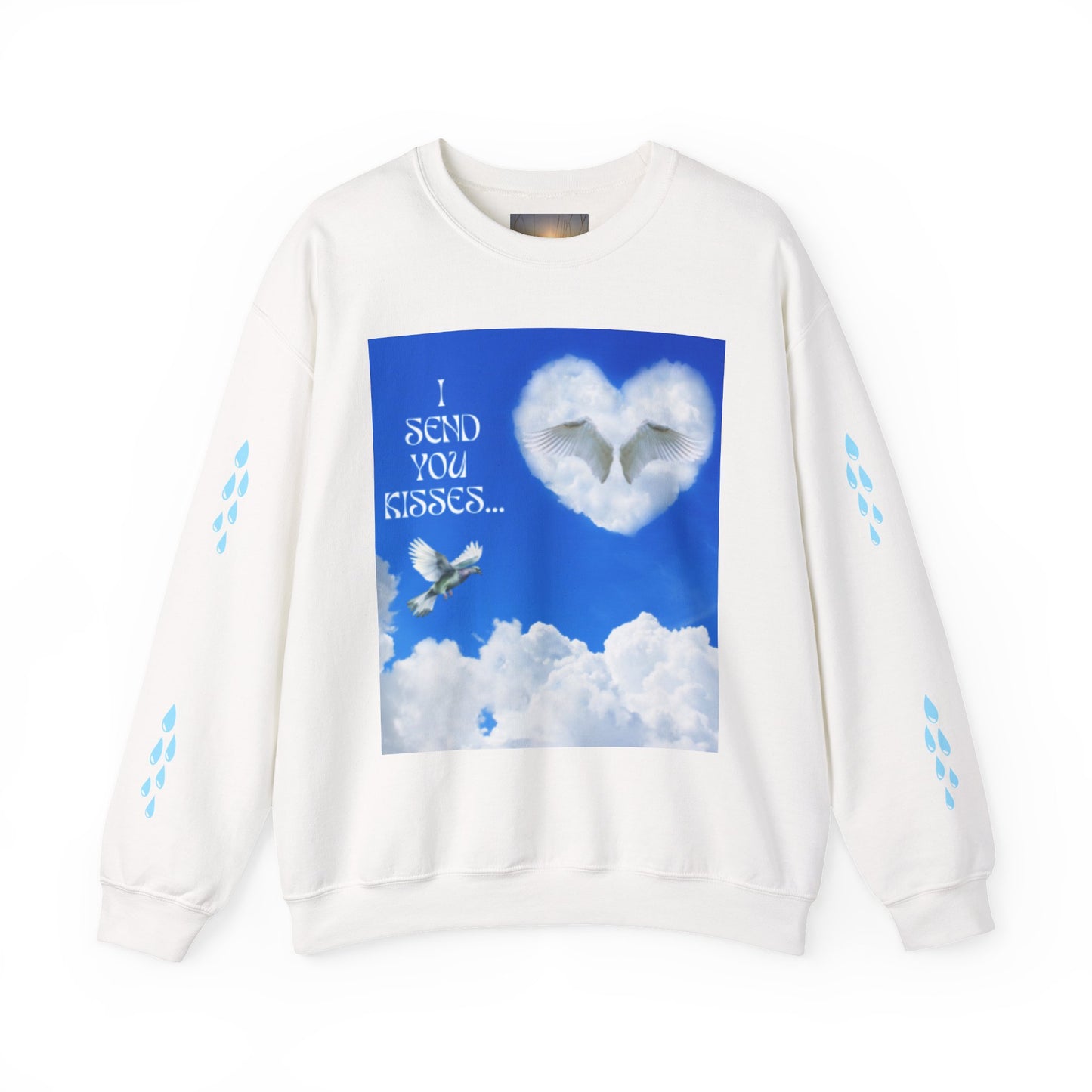 I SEND YOU KISSES Sky Heart Sweatshirt - I Send You Kisses, Cozy Gift for Loved Ones, Unisex Crewneck for Any Occasion, Valentine's Day Apparel, Cloud Print