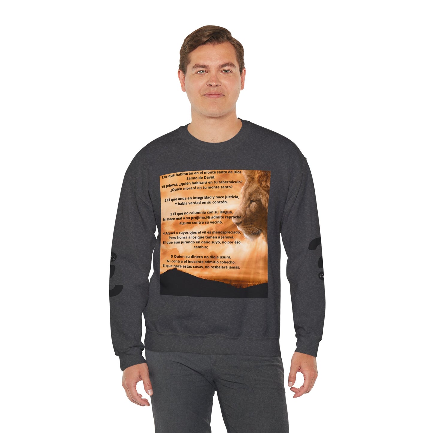 SALMO 15 Lion Crewneck Sweatshirt | Motivational Gift for Animal Lovers, Cozy Casual Wear, Birthday, Christmas