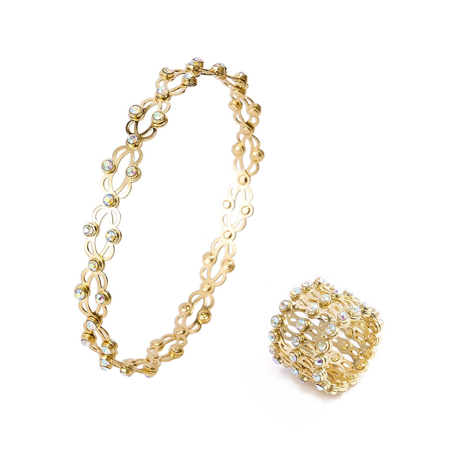 2 In 1 Folding Retractable Rings Bracelet Magic Rhinestone Rings