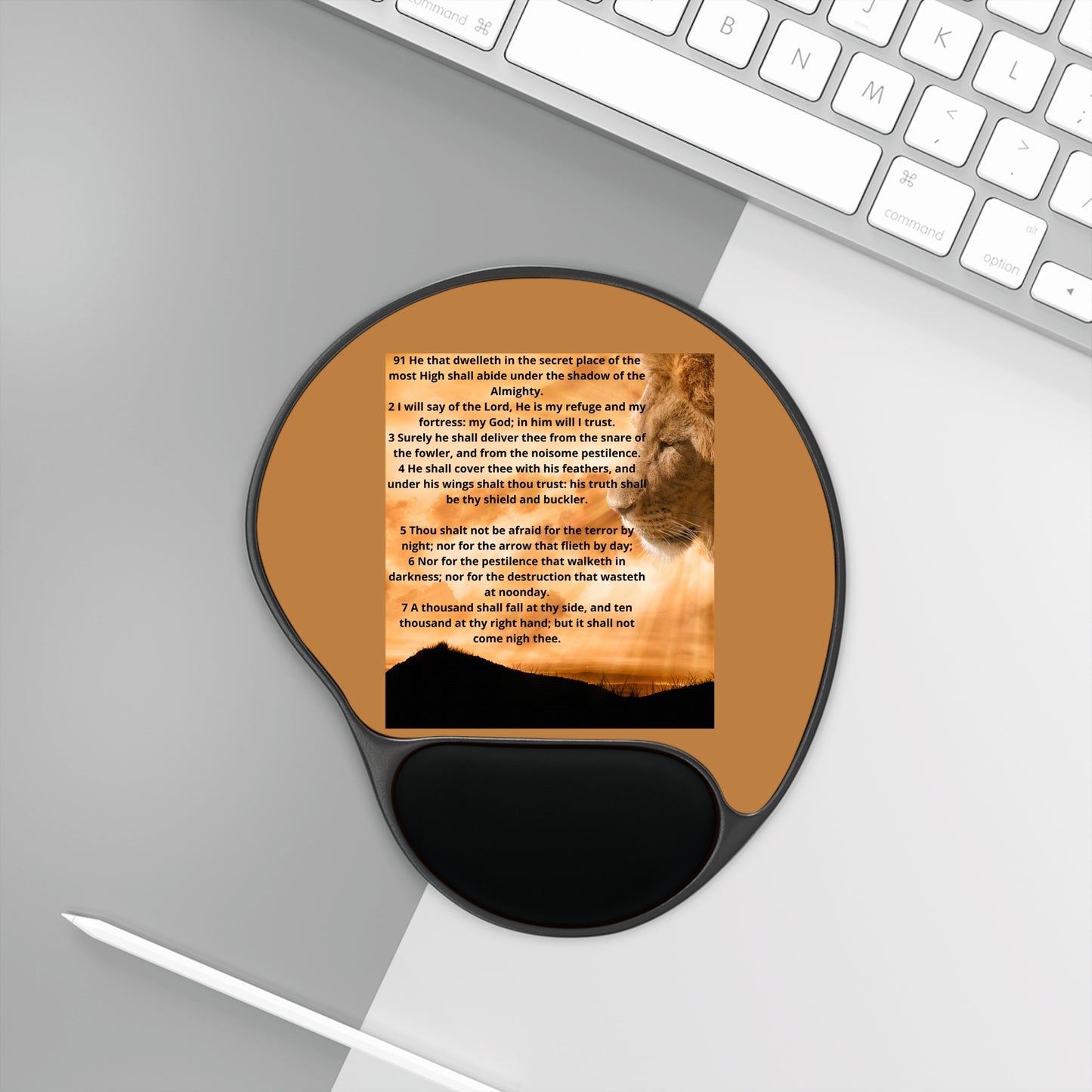 PSALMS 91 Comfortable Mouse Pad with Wrist Rest, Inspirational Desk Accessory, Office Gift, Cat Lover Gift, Motivational Office Decor