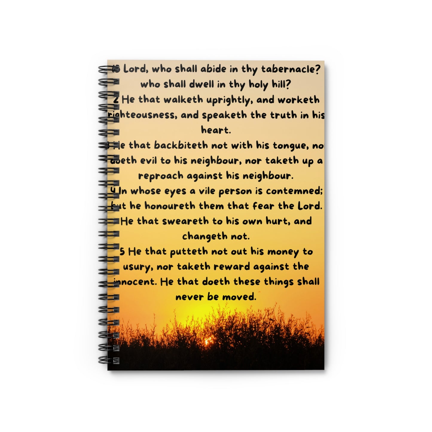 PSALM 15 Inspirational Spiral Notebook - Ruled Line, Motivational Journal, Prayer Journal, Sunset Design, Affirmation Notebook