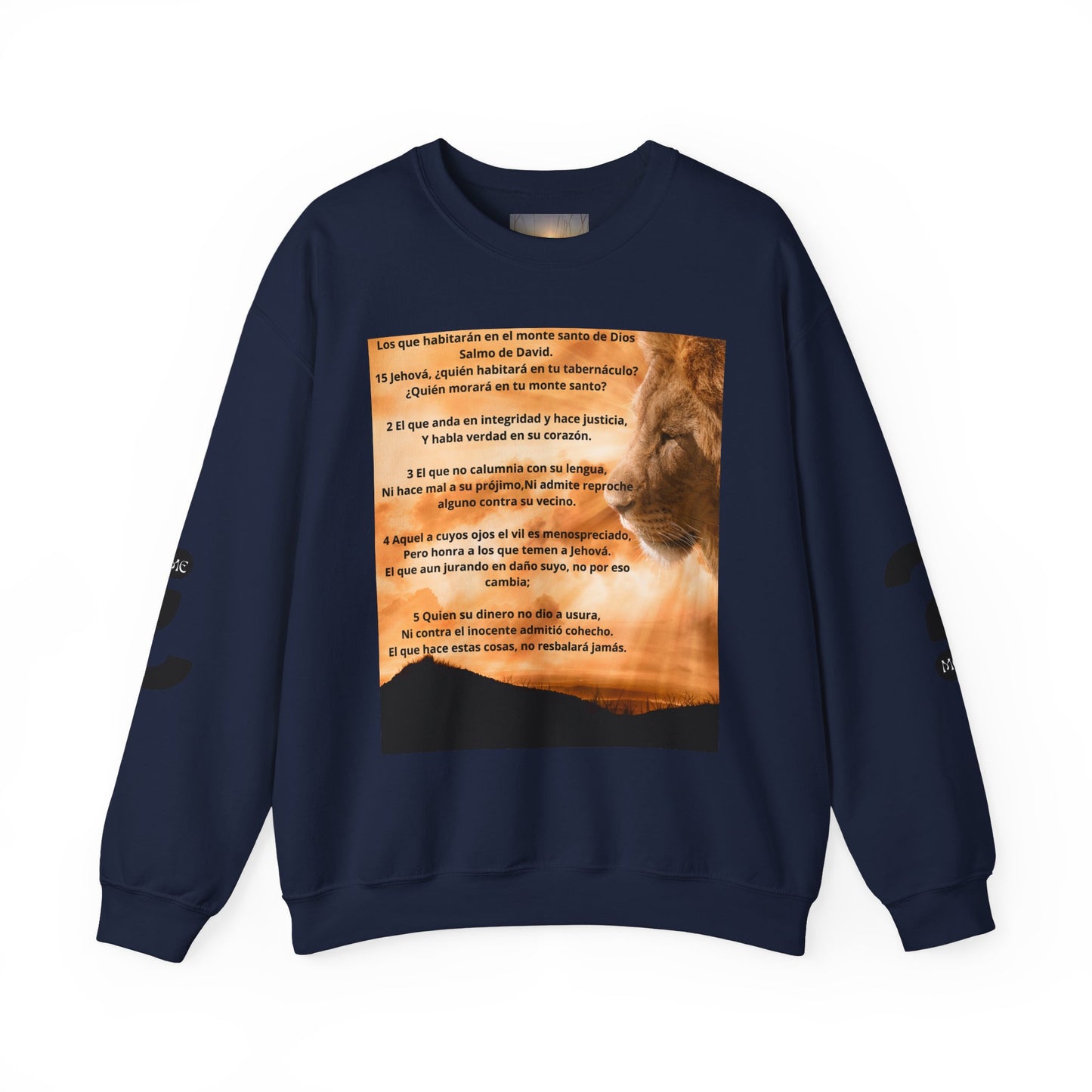SALMO 15 Lion Crewneck Sweatshirt | Motivational Gift for Animal Lovers, Cozy Casual Wear, Birthday, Christmas