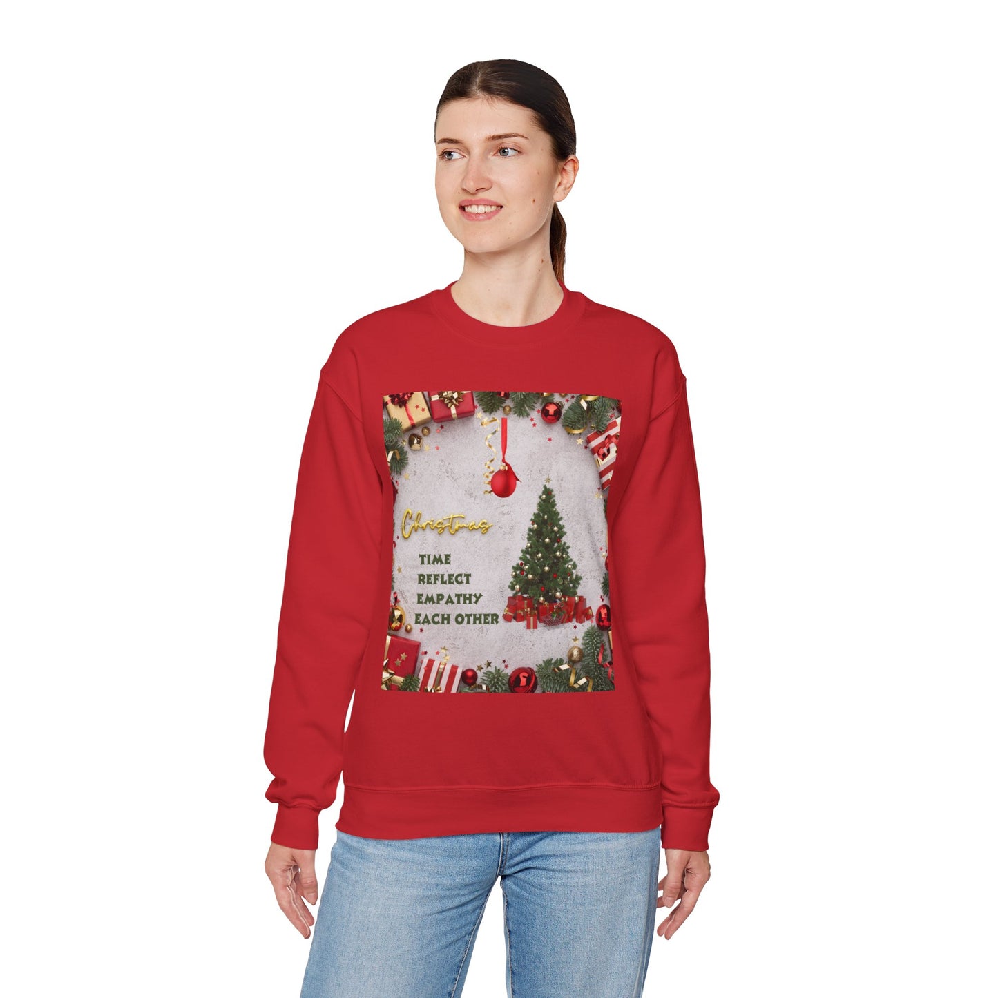 Cozy Christmas Sweatshirt - Reflect Empathy & Be A New You, Holiday Gift, Winter Fashion, Christmas Celebration, Unisex Crewneck
