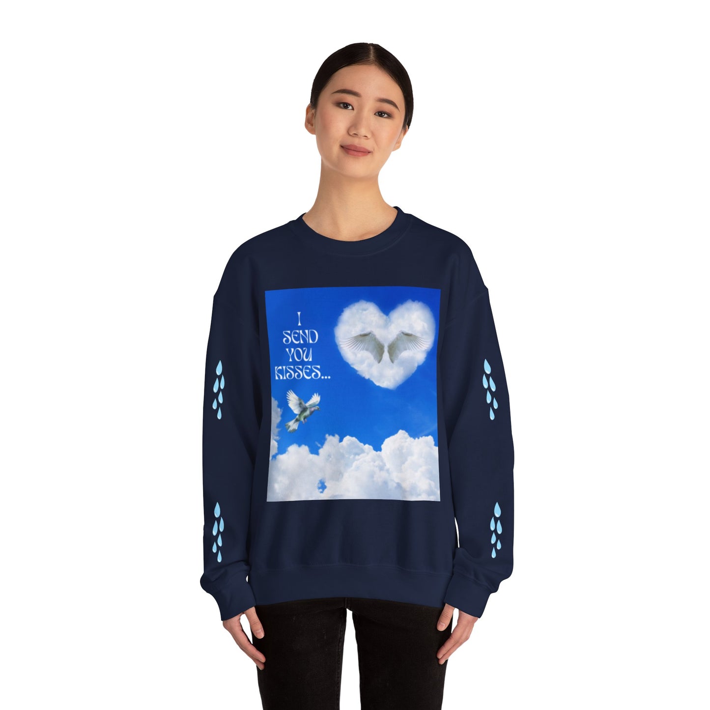 I SEND YOU KISSES Sky Heart Sweatshirt - I Send You Kisses, Cozy Gift for Loved Ones, Unisex Crewneck for Any Occasion, Valentine's Day Apparel, Cloud Print