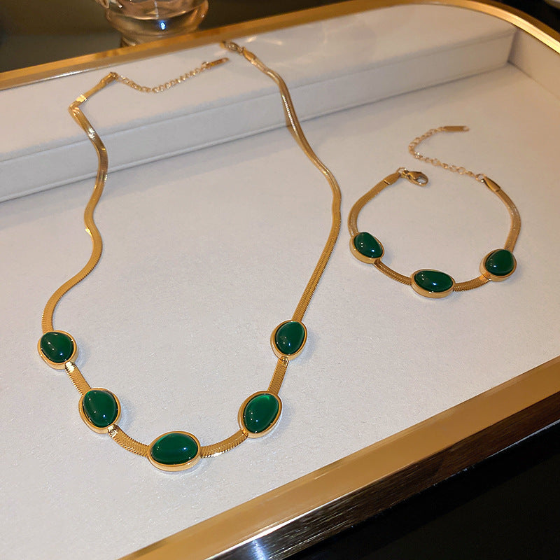 Fashion Jewelry Green Stone Crytal Snake Chain Multilayer Necklace For