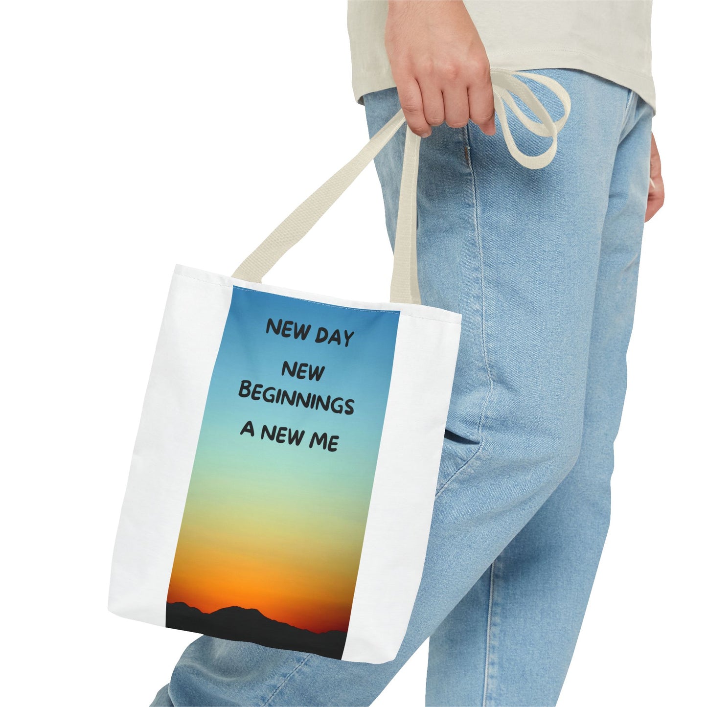 Inspirational Tote Bag - New Day, New Beginnings, A New Me, Reusable Grocery Bag, Motivational Gift, Beach Bag, Everyday Carryall