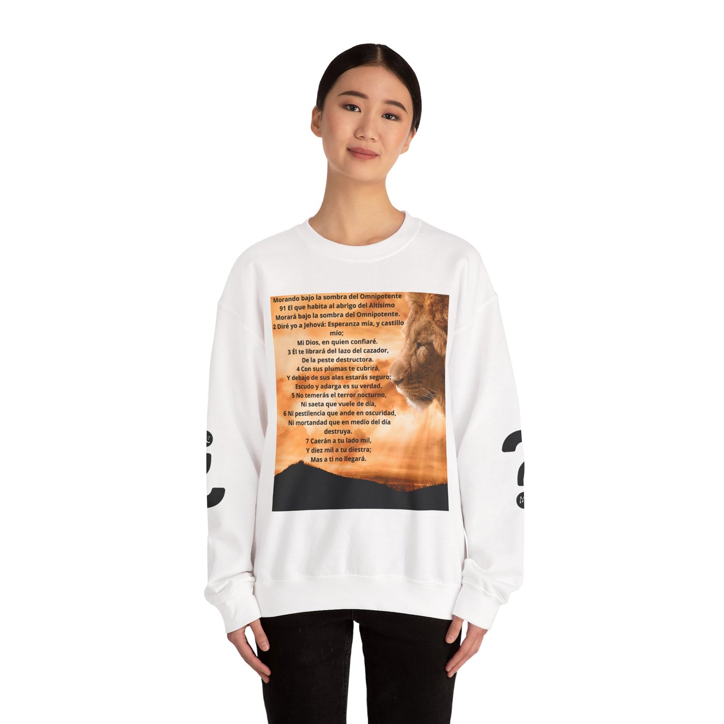 SALMO 91 Inspirational Lion Sweatshirt, Crewneck Sweater, Motivational Gift, Unisex Fashion, Animal Lover Apparel, Cozy Everyday Wear