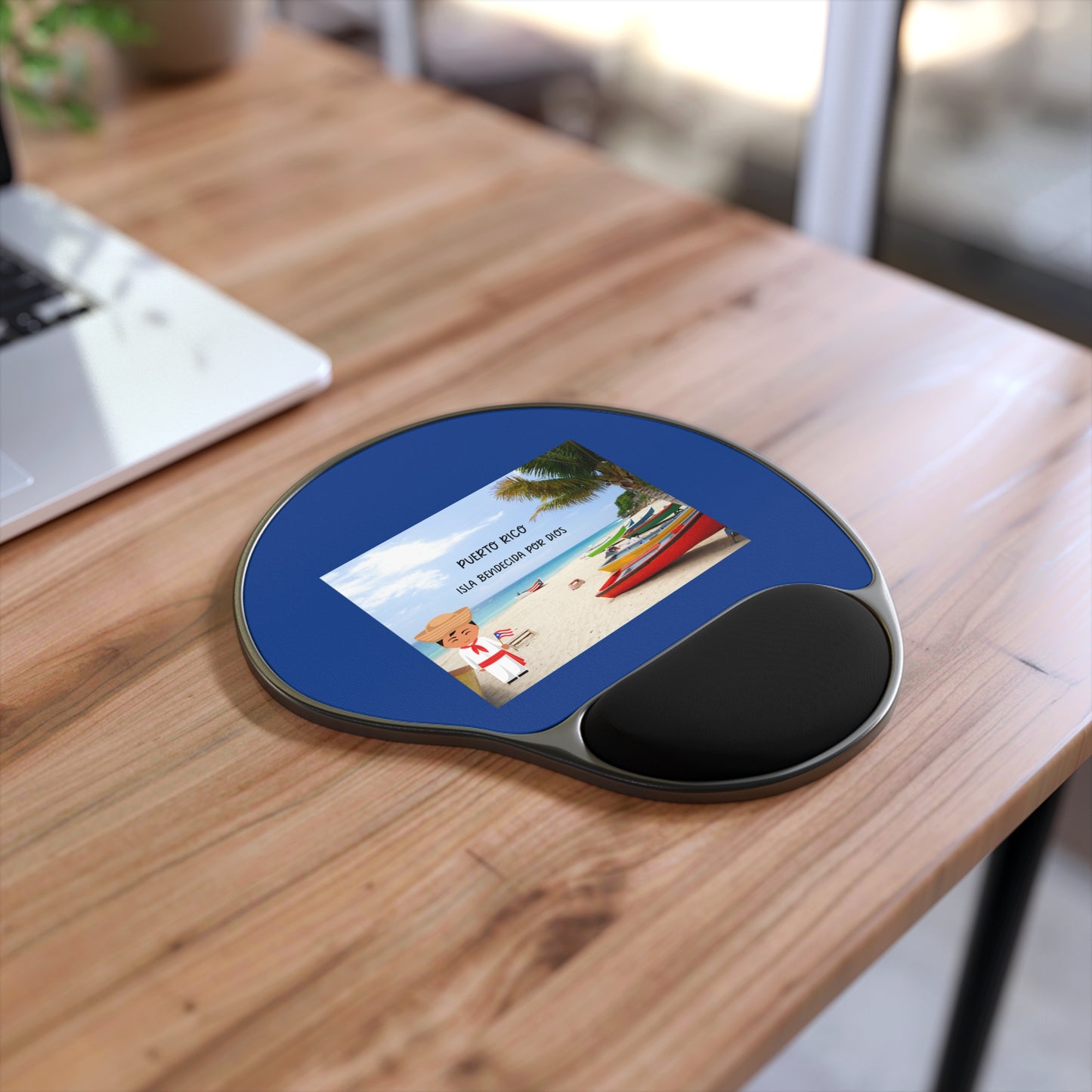 Puerto Rico Mouse Pad With Wrist Rest - Fun Beach Design, Office Gift, Ergonomic Mousepad, Tropical Decor, Unique Desk Accessories