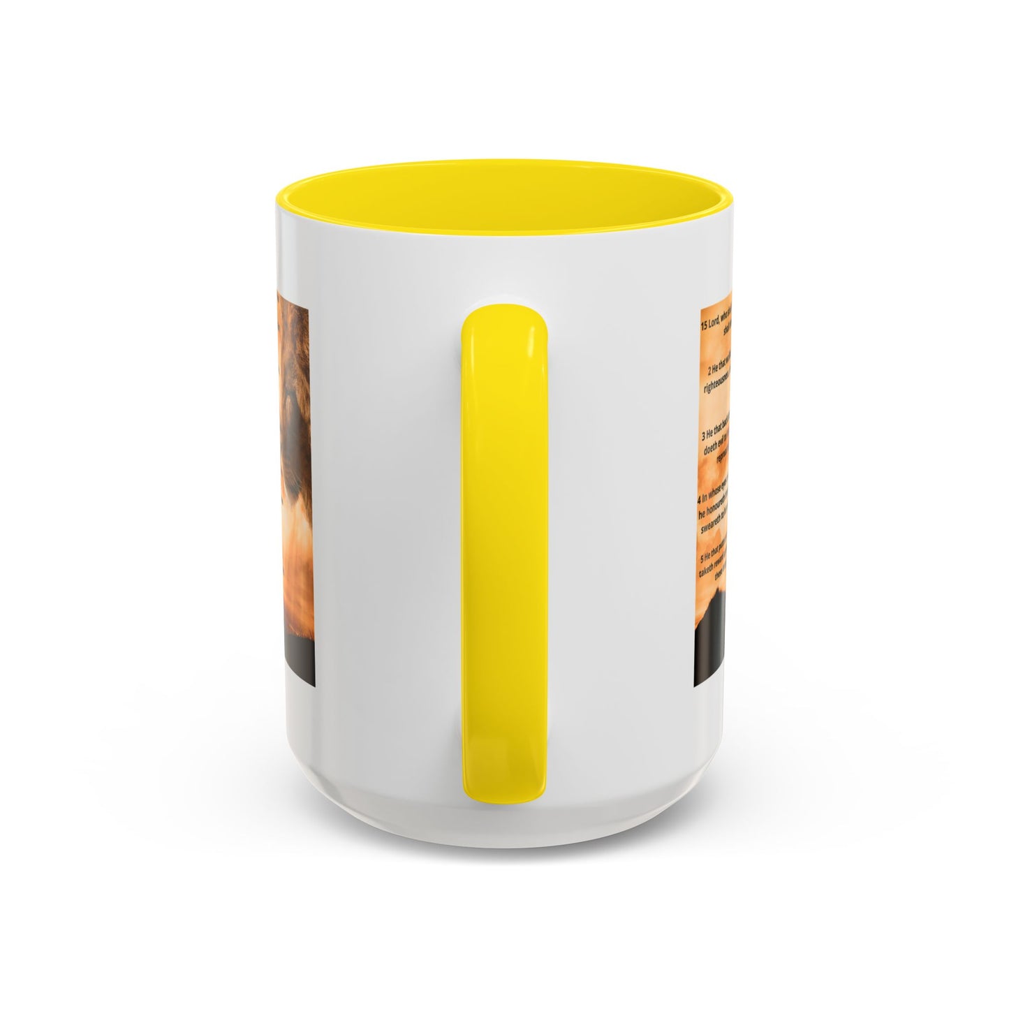 PSALM 15 ENG / SPA Inspirational Lion Accent Coffee Mug | Faith Mug, Motivational Gift, Nature Lover's Cup, Home Decor, Office Drinkware
