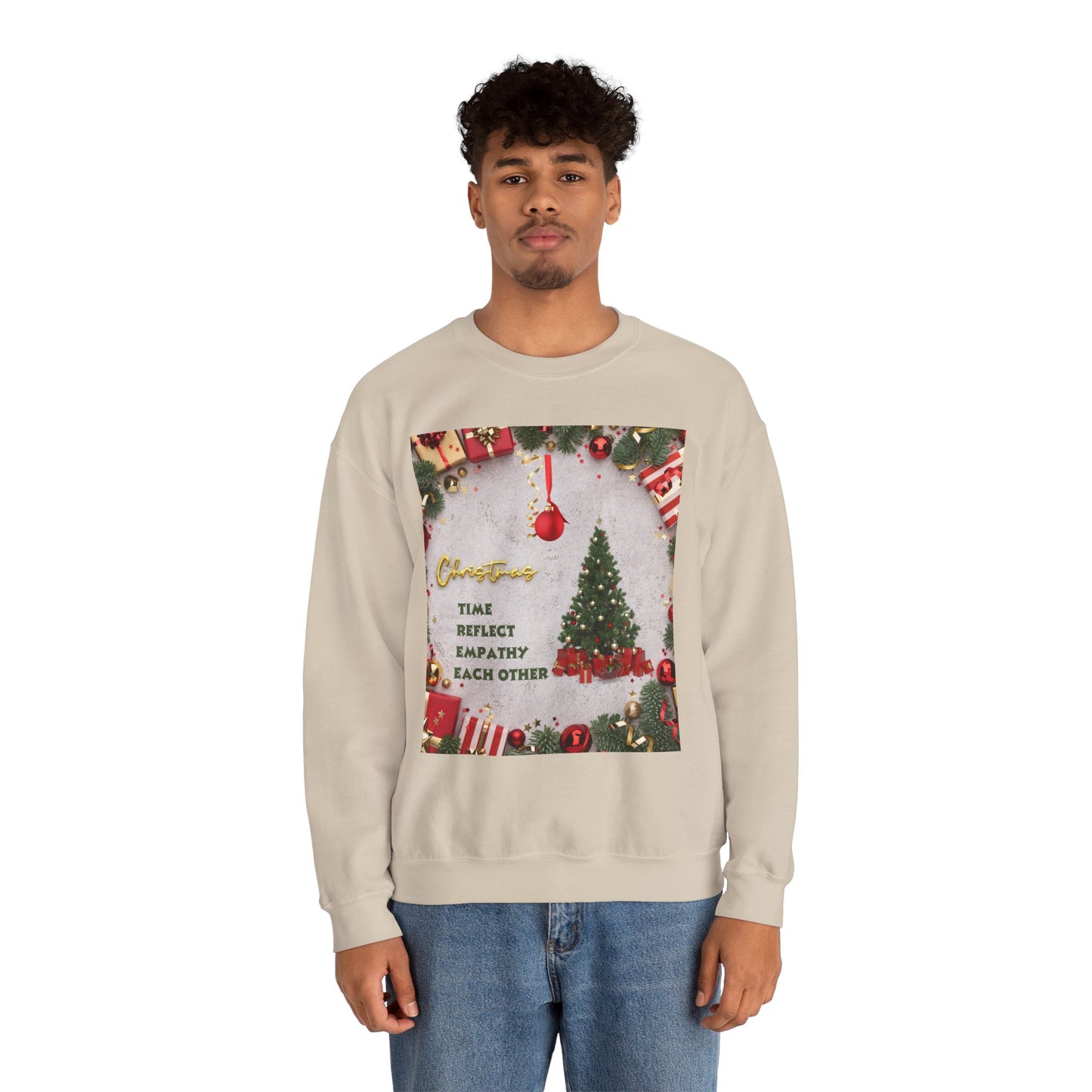Cozy Christmas Sweatshirt - Reflect Empathy & Be A New You, Holiday Gift, Winter Fashion, Christmas Celebration, Unisex Crewneck