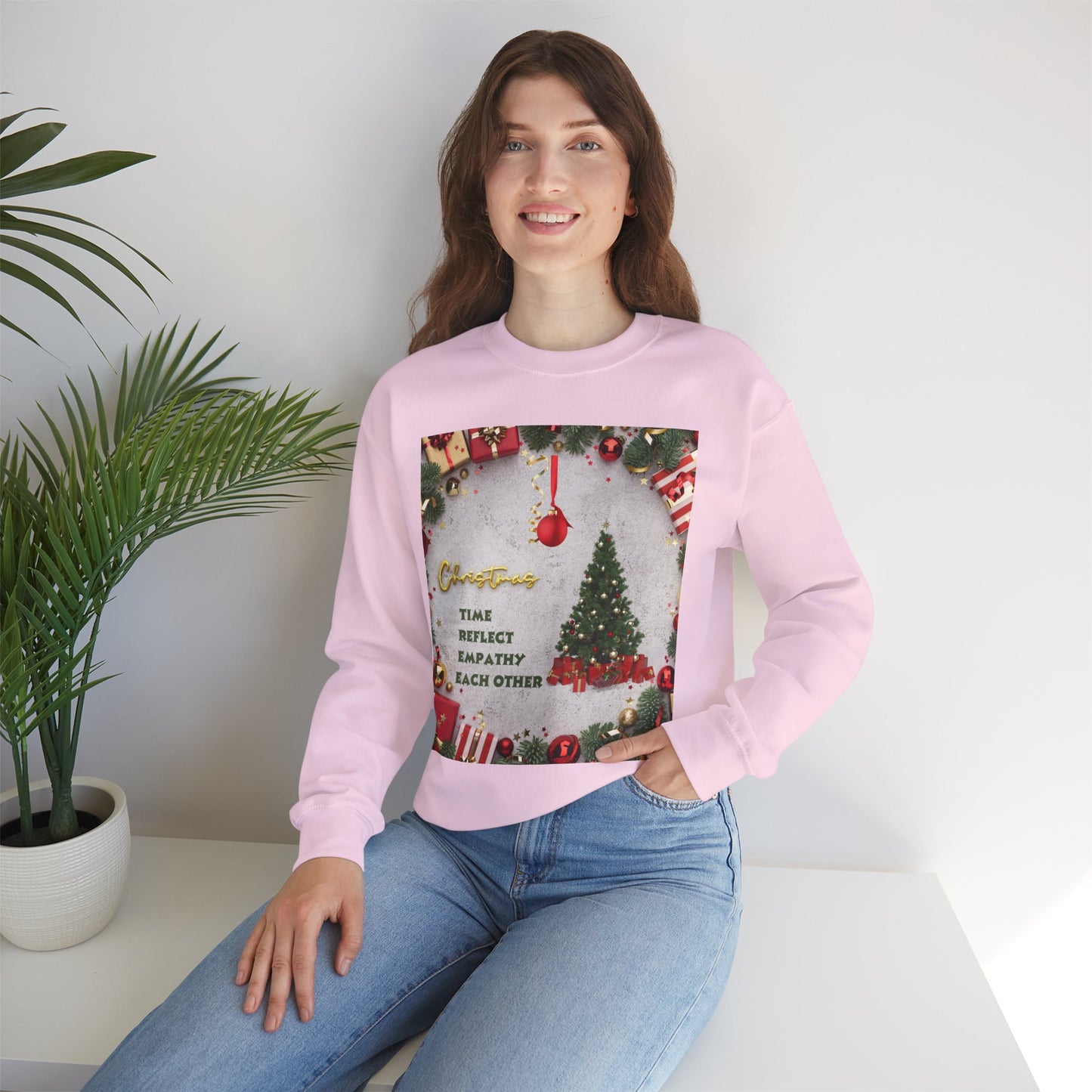 Cozy Christmas Sweatshirt - Reflect Empathy & Be A New You, Holiday Gift, Winter Fashion, Christmas Celebration, Unisex Crewneck