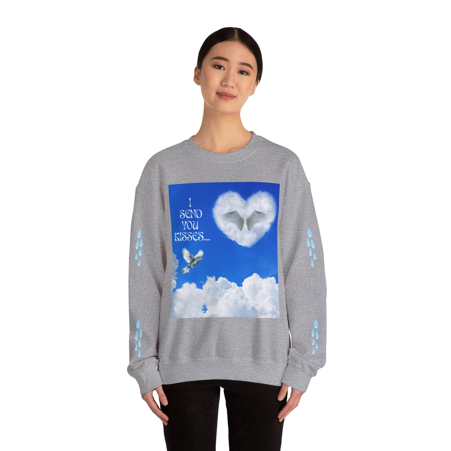 I SEND YOU KISSES Sky Heart Sweatshirt - I Send You Kisses, Cozy Gift for Loved Ones, Unisex Crewneck for Any Occasion, Valentine's Day Apparel, Cloud Print