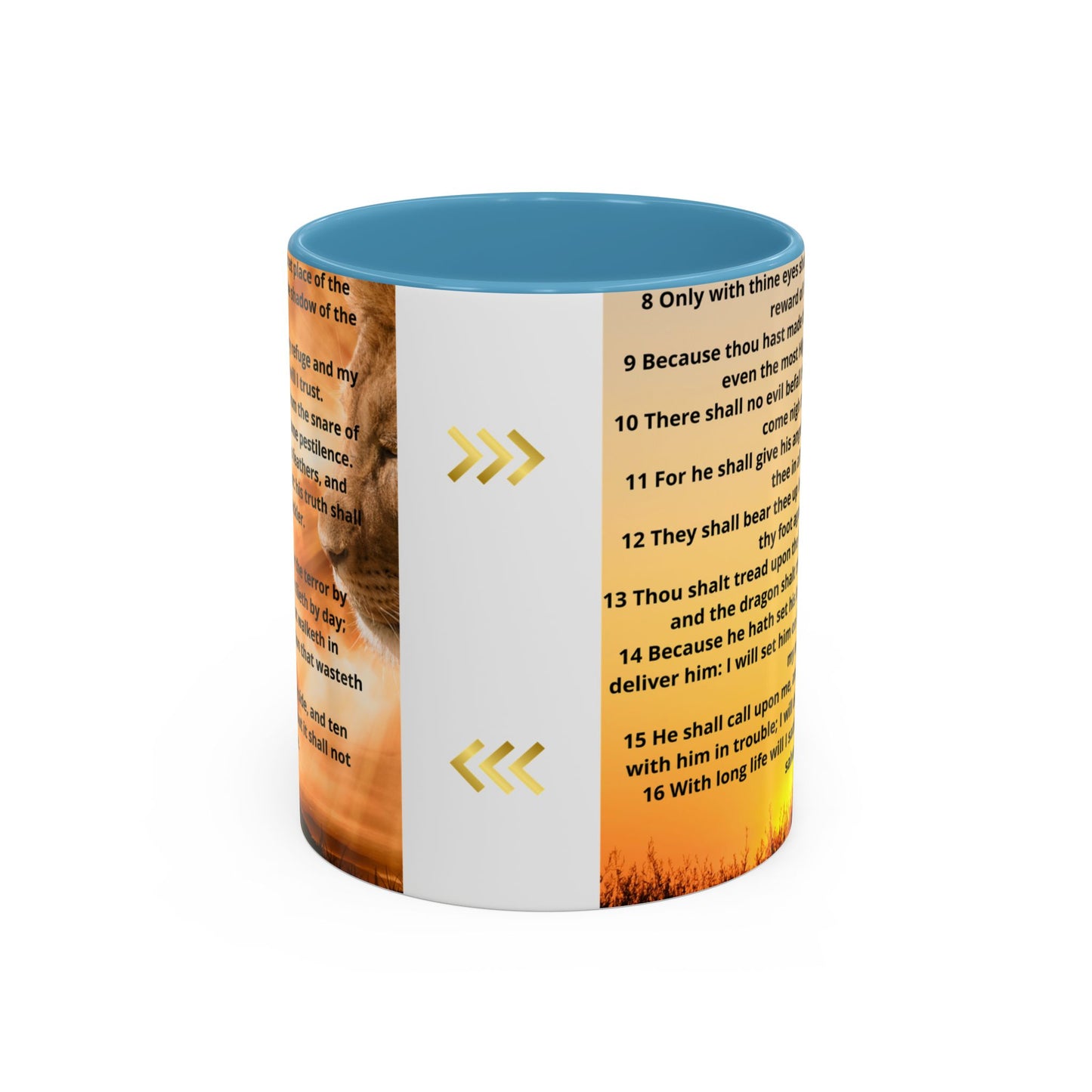 PSALM 91 Inspirational Lion Accent Coffee Mug | Motivational Gift, Scripture Mug, Unique Home Decor, Faith-Based Coffee Cup, Lion Design