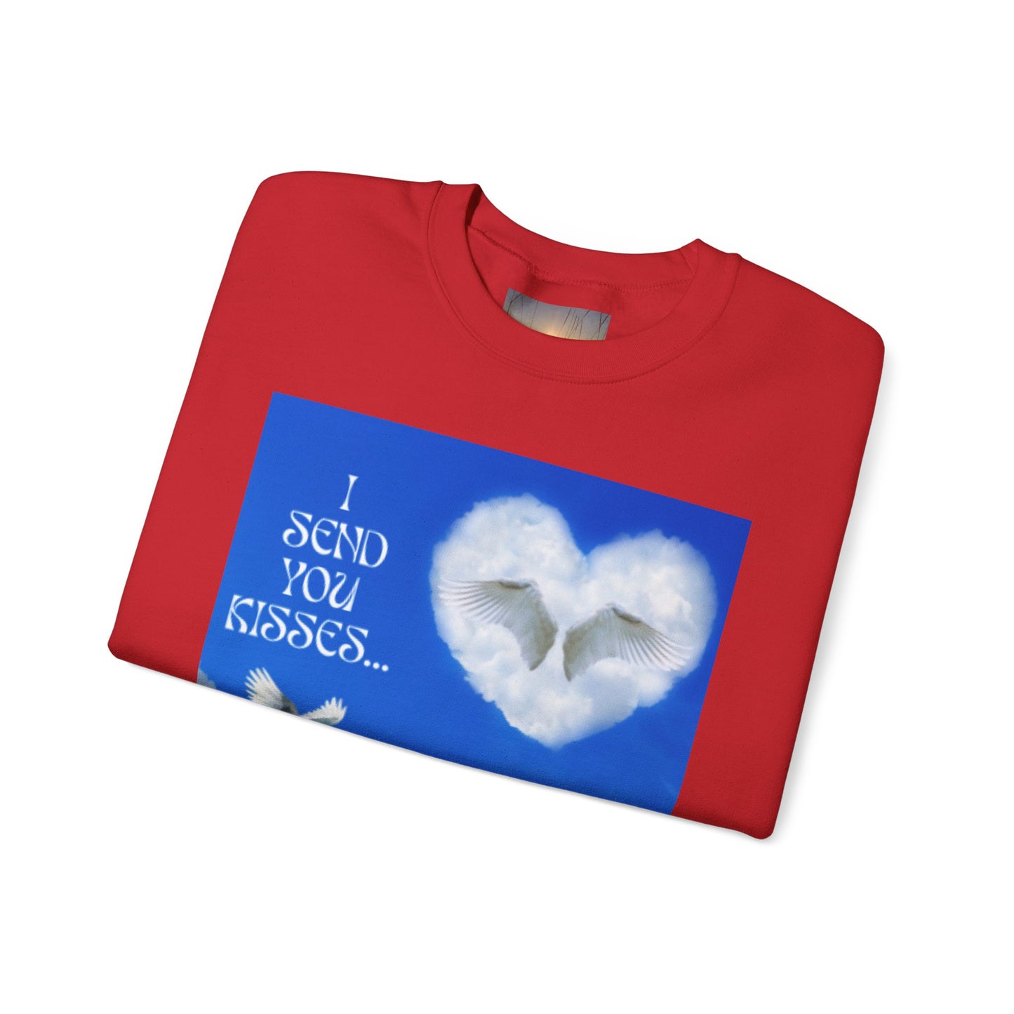 I SEND YOU KISSES Sky Heart Sweatshirt - I Send You Kisses, Cozy Gift for Loved Ones, Unisex Crewneck for Any Occasion, Valentine's Day Apparel, Cloud Print
